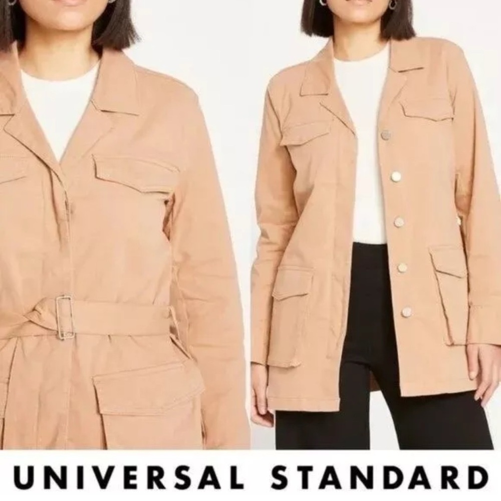Universal Standard Tan Utility Jacket
Trench Coat Cotton Stretch Safari
Belt 6-8